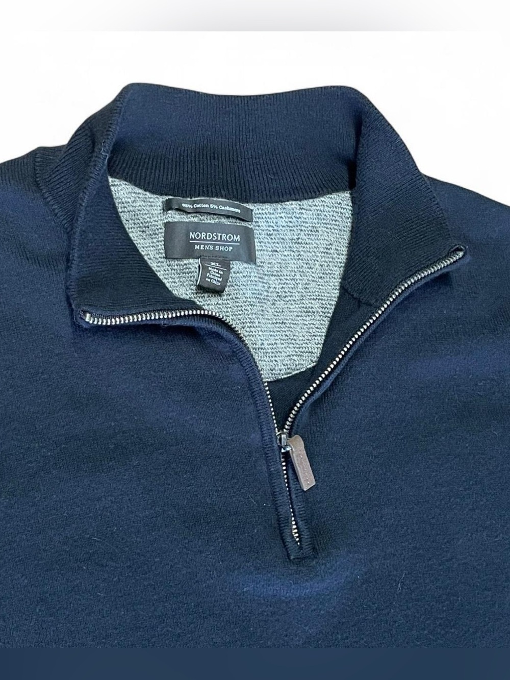 Nordstrom Mens Shop Cotton Cashmere Quarter-Zip Sweater Navy Men’s XL